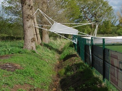 Photo A2 Windy day, Chobham A sightscreen from the cricket pitch after s c2015