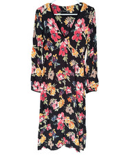 ZARA Black Floral V-Neck Long Sleeve Midi Dress 100% Viscose | Size S