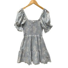 MADEWELL NWT Silk Lucie Smocked Mini Dress In Moody Blooms Blue XS