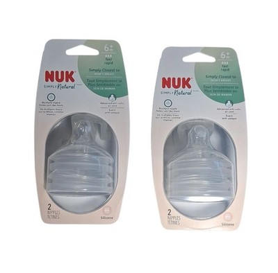 Lot of 2 Nuk Simply Natural 2pk Nipples 6+M Fast Flow BPA Free Anti-colic 