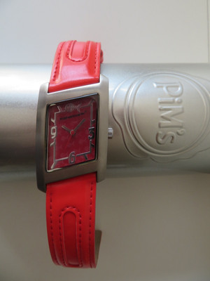 USA FISHBONE UHR für Damen oder Herren mit rotem Zifferblatt + leerer Box. NEU