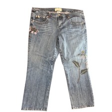 Vintage Z Cavaricci Jeans Embroidered Embellished Flowers light wash Sz 16
