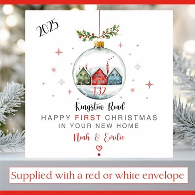 CHRISSIECREATESCARDS Personalised First Christmas In Your New Home Card, 1st Christmas New Home Card