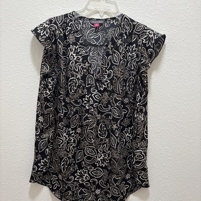 Vince Camuto Women's Short Sleeve Top Plus Sz 1X Size V Neck Ruffle