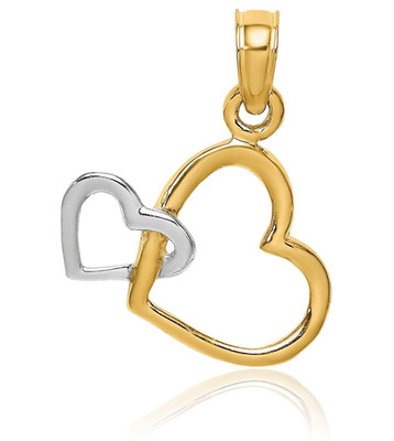 14K Solid Two Tone Gold Small Heart Intertwined Pendant Necklace 15.35mm 5/8