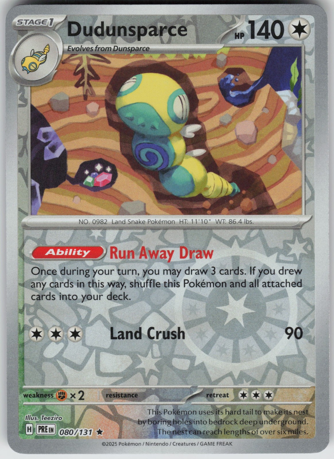 Dudunsparce Reverse Holo SV: Prismatic Evolutions 080/131 LP-NM