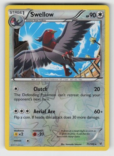 Reverse Holo Swellow 71/108 Rare Roaring Skies Near Mint