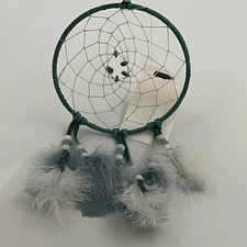 Native American Made Dream Catcher, 5" Turquoise  Leather Glass Beads