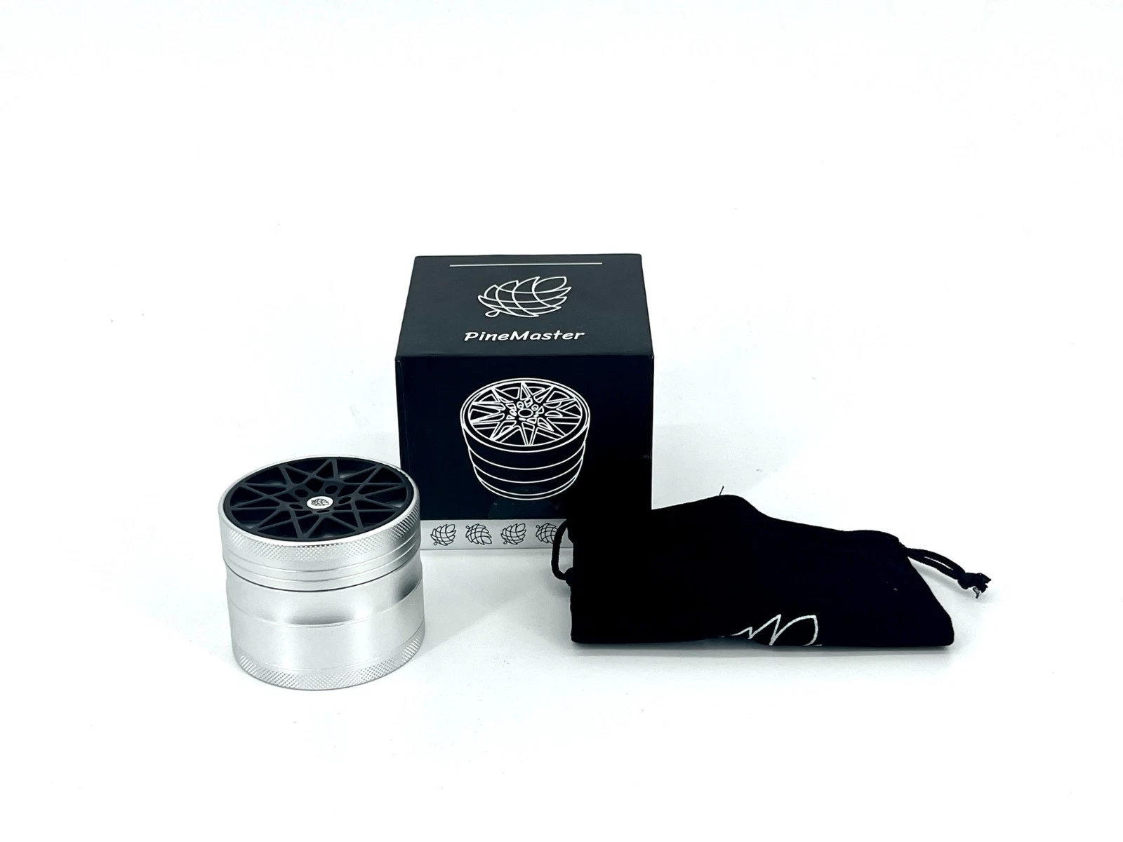 PineMaster Spice Grinder Aluminum 2.5' Diameter Tire Rim Design Silver