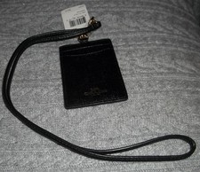 Coach ID Holder Black Crossgrain Leather ID / Lanyard NEW