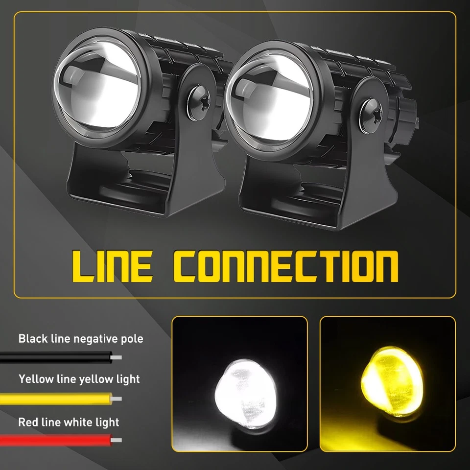 2X LED Motorcycle Yellow Hi/Lo Headlight White Spot Light Driving Lamp Fog ATV - Image 4 of 4