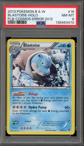 Pokemon Blastoise Plasma Blast Cosmos Holo Rare #16 Error 2012 PSA 8