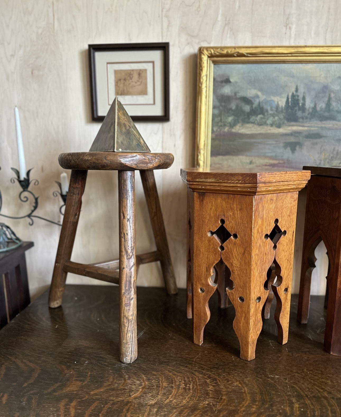 Antique Wood Stool 1900s Milking Virginia Original Patina Farmhouse Handcrafted