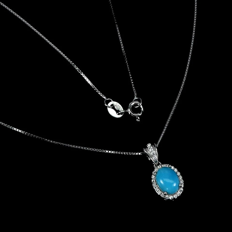 Ожерелье из стерлингового серебра 925 пробы с овальной бирюзой 8x6 мм ювелирные изделия с натуральными драгоценными камнями 18 дюймов - Изображение 2 из 4