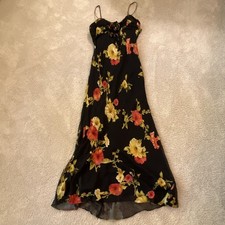 Patra Women's Size 10-12 Black Floral Chiffon Maxi Dress Sweetheart A-Line Zip