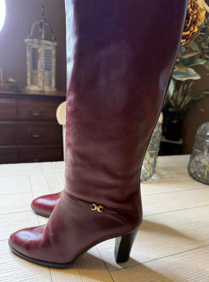 Andrew Geller Red Knee High Italian Leather 3.5” Heeled Boots Sz 10 M Side Zip - Image 2 of 4