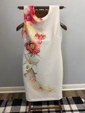 Calvin Klein Floral Print Sleeveless Sheath Dress White Pink Size 10 Knee Length