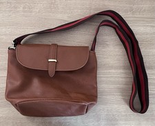 Storm London Tan Brown Faux Leather Crossbody Bag With Brown & Red Striped Strap