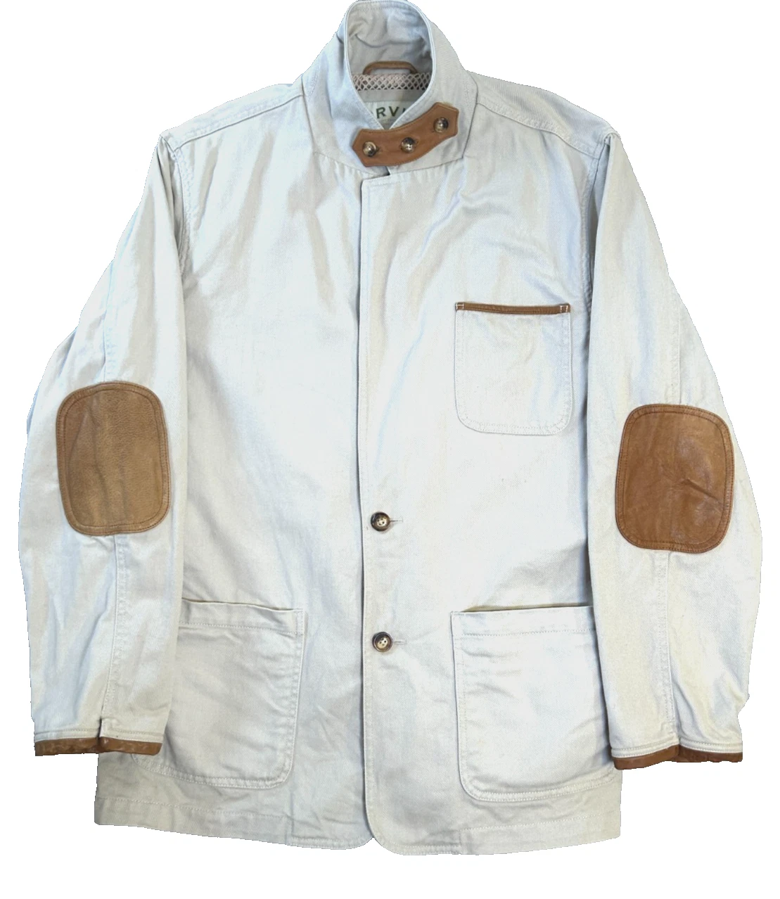 Vintage Orvis Canvas Jacket Barn Chore Coat Leather Trim Elbow Patches Men Sz 44