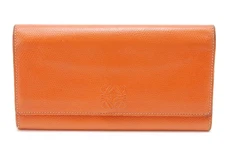 LOEWE Long Wallet Purse Bifold Anagram Leather Orange #A235