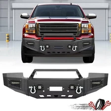 Black Steel Front Bumper Assembly W/LED Spotlights For GMC Sierra 1500 2007-2013