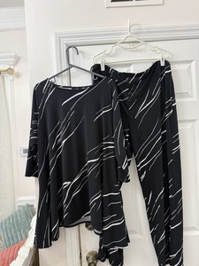 London Times Alfani 2pc Black/White Abstract Knit Blouse & Pants Set 2X 20W