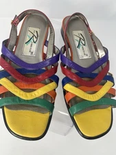 Vintage Mark Lemp Classics Strappy Sandals 7.5M Colorful Walking Cradles Leather