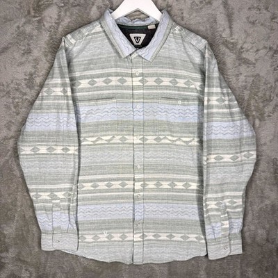 Vissla Shirt Mens XL Reverse Print Blue Wild Park Eco Button Long Sleeve Cotton
