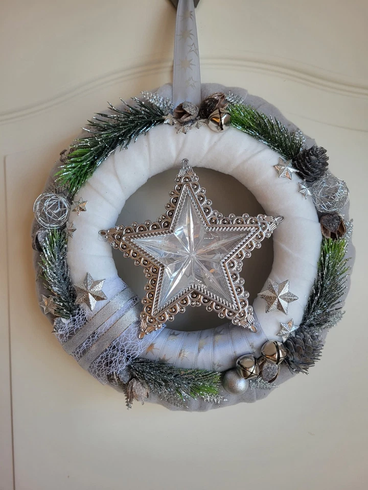 Ghirlanda per porta ghirlanda natalizia stella grigia catena luminosa artificiale decorazione porta - Immagine 3 di 4