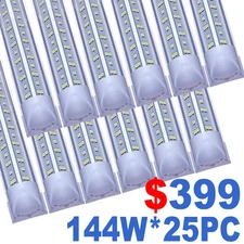 25/Pack 8FT LED Tube Light Bulb 144W LED Shop Light Fixture 6500K Daylight Light