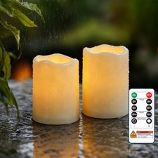 3"X4" Waterproof Outdoor Flameless Pillar Candles with Remote Timer Battery Op