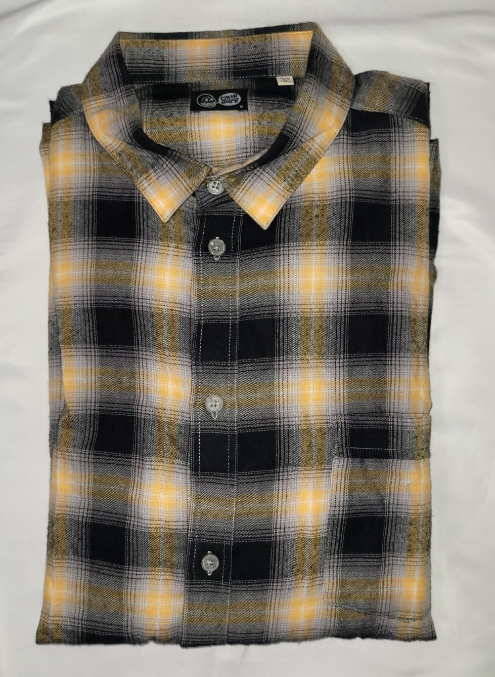 Cheap Monday Plaid Flannel Yellow Black  Button Down Long Sleeve Shirt Size M