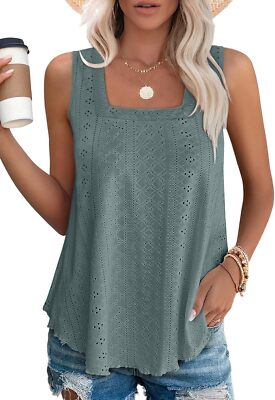 Womens Square Neck Tank Top Sleeveless Loose Fit Casual Summer Beach Vacation