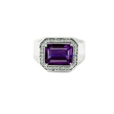 Natural Amethyst  CZ Gemstones with 925 Sterling silver Ring for Men's J131