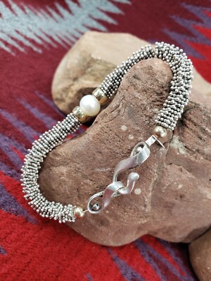 Vintage 7,5'' 14k Gold Sterlingsilber Kaviar Perlen Süßwasser Perlen Armband