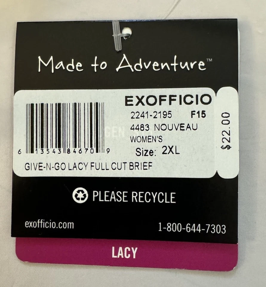 2 pares de calcinha feminina de malha ExOfficio Give-N-Go renda corte completo tamanho 2XL - Imagem 3 de 4