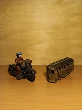 Vintage Cast Iron Trolley Bank (No People) & Motorcycle Lot (Read Description)