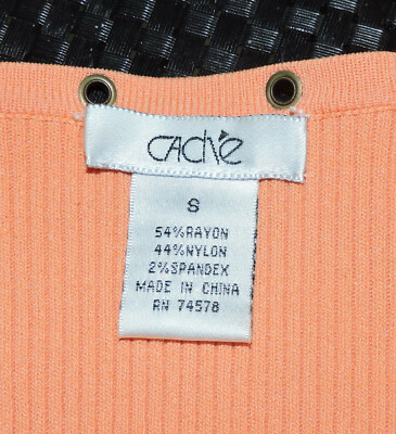 CACHE Size SMALL Orange Ribbed Long Sleeve top Made in China Vintage