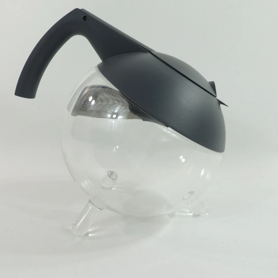 German Jena Jenaer Glas GLOBO Tilting Glass Teapot with Lid and Infuser Gray - Image 3 of 4