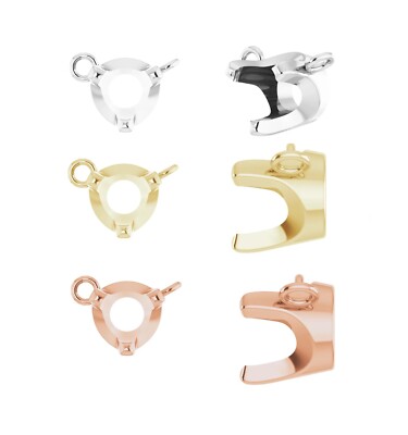 14k 18k Gold 925 Round Three-Prong Necklace Center UnSet Setting One Stone Mount