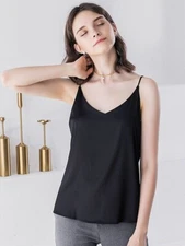 GOPLUS Women Summer T-Shirt Tops White Sleeveless Tank Tops Satin Debardeur Tee