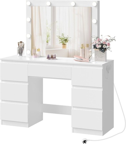 WOLTU Dressing Table with Led Lights Large Mirror 7 Drawers White Makeup Desk - Picture 22 of 22