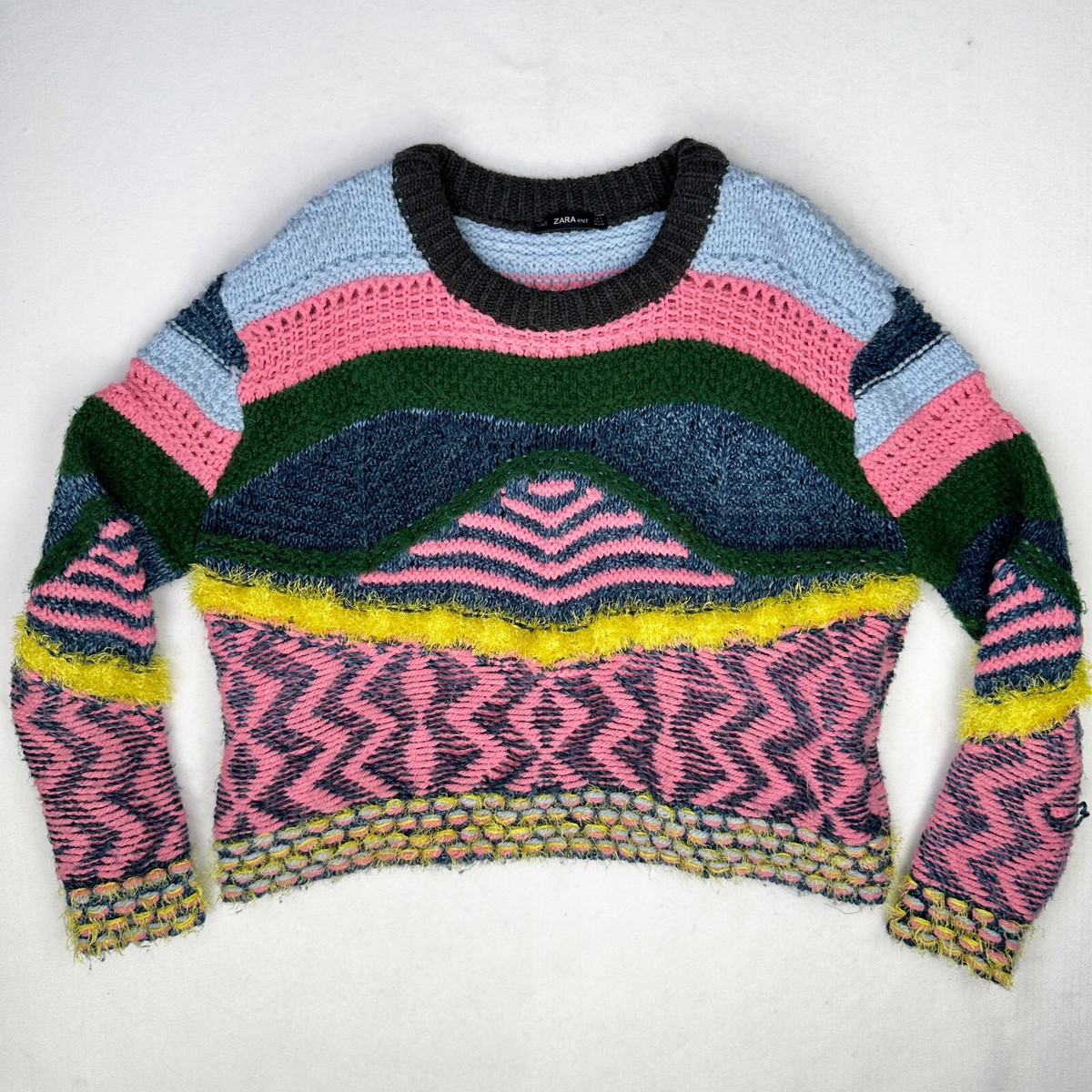 Zara Knit Sweater Womens Small Multicolor Oversized Geometric
