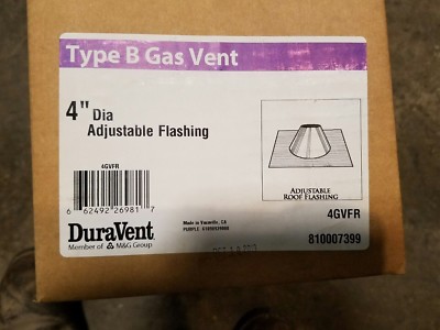 4GVFR DuraVent Type B Gas Vent Adjustable Roof Flashing 4'' Diameter