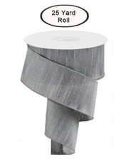 Faux Dupioni Silk Ribbon, Grey, Winter, Wired Edge, 2.5" Wide X 25 Yard Roll