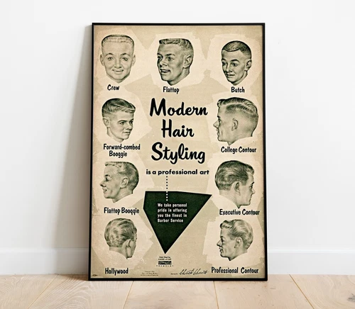 Barbershop Poster Vintage Hair Styling Chart Haircut Gifts for Barber  Shop