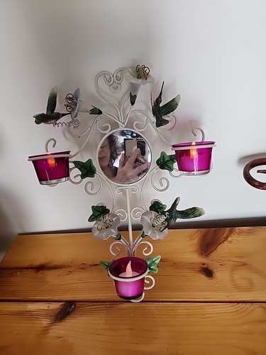 Espejo y candelabro colibrí, flores, colgante de pared, nunca exhibido - Imagen 5 de 20