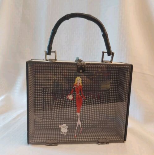 Vtg Cigar Box Blonde French Girl Cafe Bistro Poodle Dog Fashionista Purse