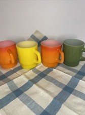 Vintage Fire King Ware Anchor Hocking Green Orange yellow Mug Lot of 4