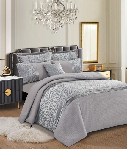 Luxus 3-teilig Damast Bettdecke Quiltbezug Bettwäsche Set Doppel Kingsize Kissenhülle - Bild 5 von 39